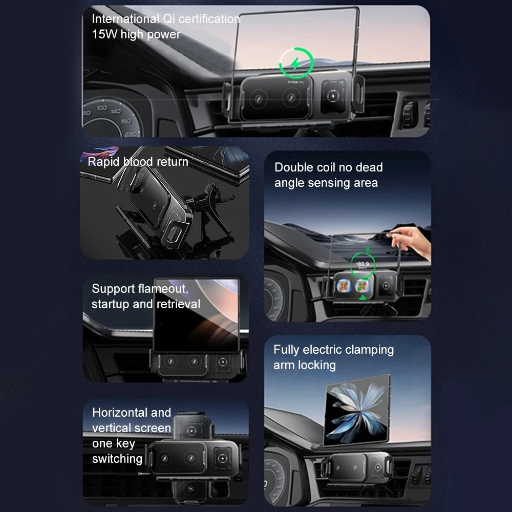 Universal Dual Coil Foldable Phone Holder Car Wireless Charger Car Phone Mount
