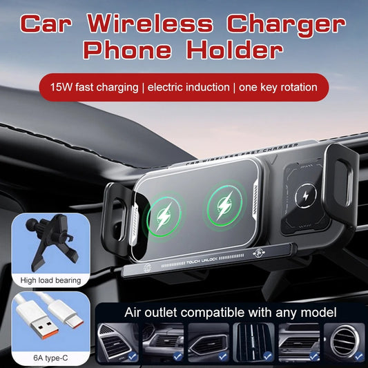 Universal Dual Coil Foldable Phone Holder Car Wireless Charger Car Phone Mount